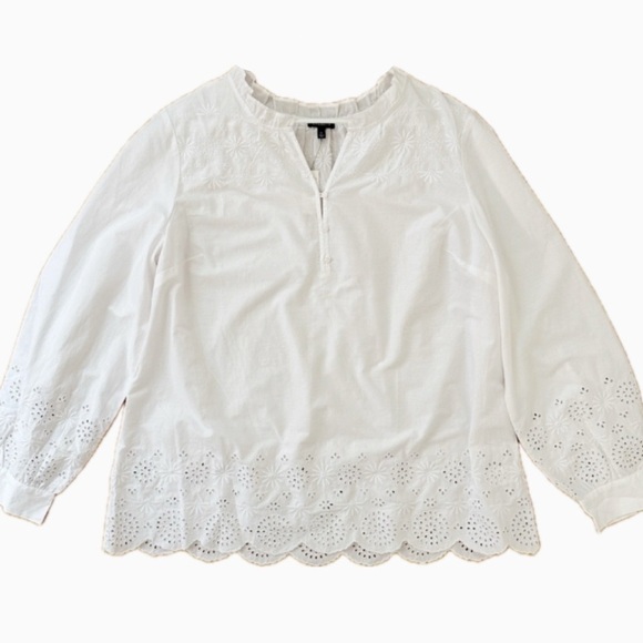 NWT Talbots Embroidered Eyelet Lace Poplin Popover Long Sleeve Scallop Ruffle XL - Picture 4 of 8